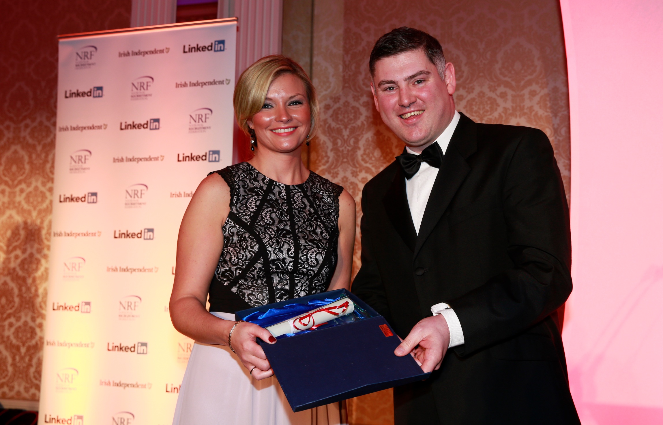 NRF Top Graduate of the year Eimear Cooper accepts her award from NRF Vice President Frank Farrelly at the NRF gala award ceremony in the Shelbourne Hotel.